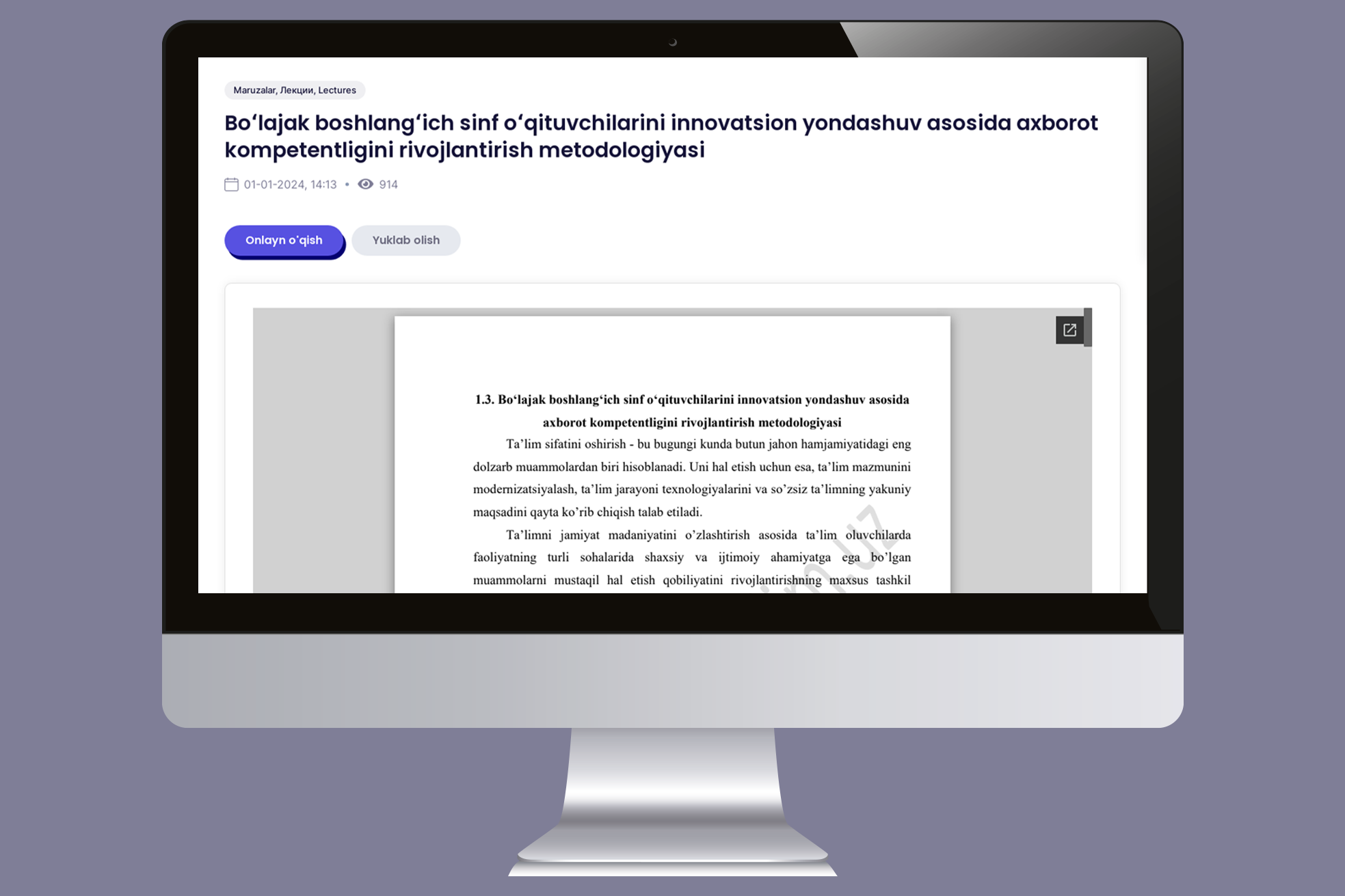 BoshlangichTalim.Uz - Bo'lajak boshlang'ich sinf o'qituvchilarini innovatsion yondashuv asosida axborot kompetentligini rivojlantirish metodikasi onlayn platformasi.